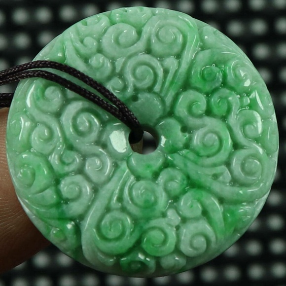 Cert'd dry Green 100% Natural A Jade jadeite Pendant FLOWER Peace buckle - Picture 7 of 7